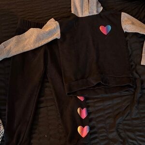 Black and Gray Hoodie Set with Heart Accents